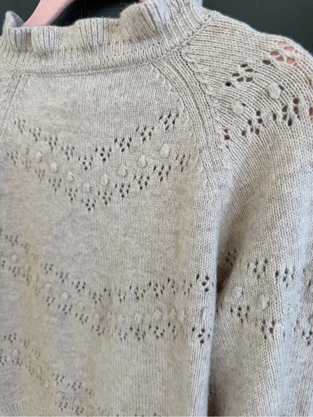 Mini Boden Tan Knit Cardigan with Pink & Red Floral Embroidery | 4-5 Y